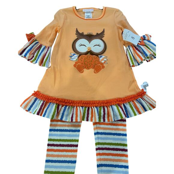 🎉Bonnie Jean Girls Owl Applique Tunic Top and Leggings 2 Pc Set- Size 5 - Picture 5 of 8
